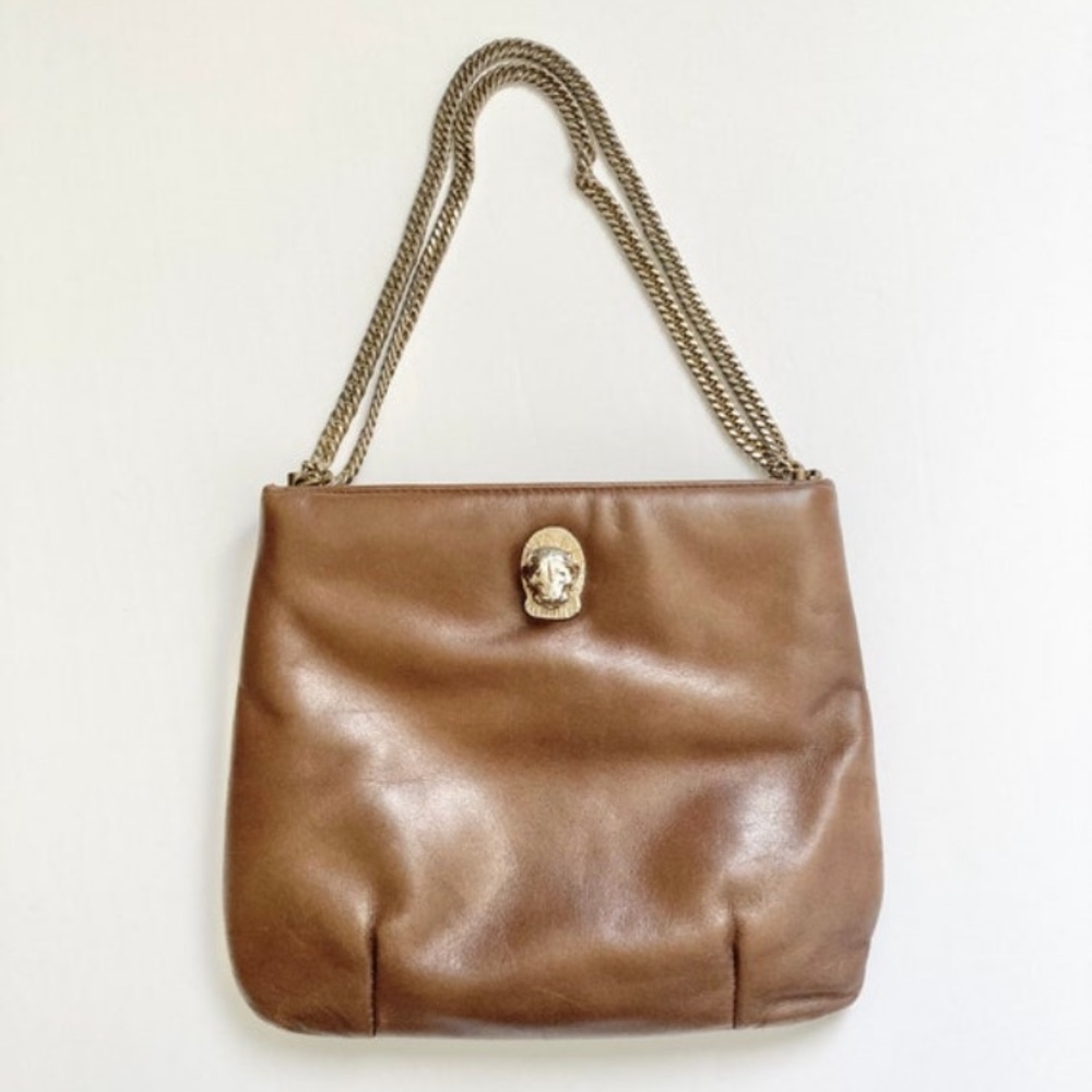 VTG 70s Ruth Saltz Brown Leather Lion's Head Purse